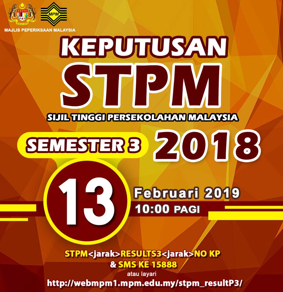 Keputusan STPM Bagi Semester 3 Tahun 2018